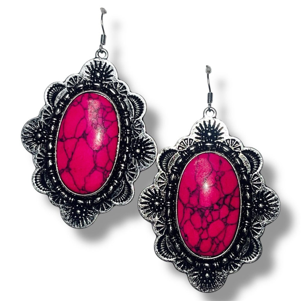 Oversized Hot Pink Concho Earrings