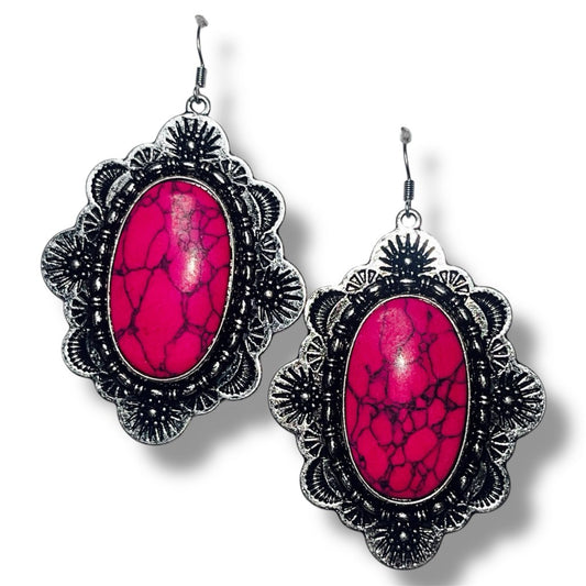 Oversized Hot Pink Concho Earrings