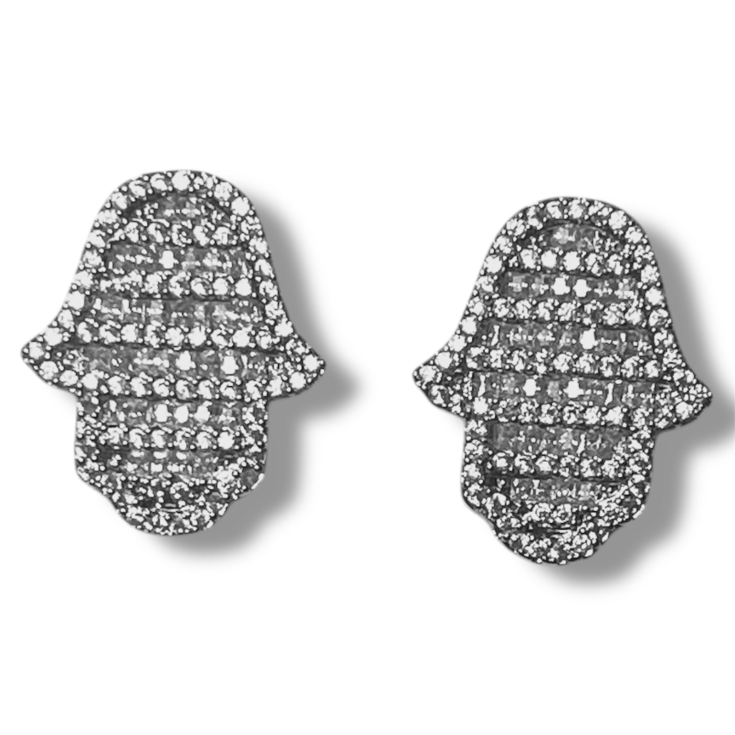 Hand of Hamsa Silver Toned, Rhinestone Earrings