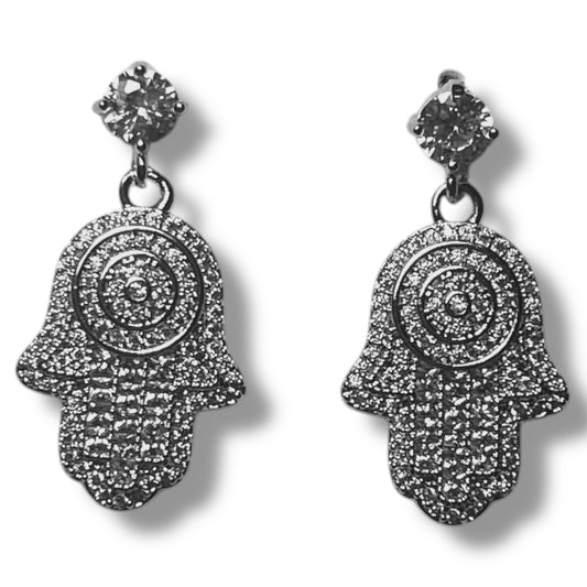 Dazzling Hand of Hamsa Drop Earrings with Clear Rhinestone Accents